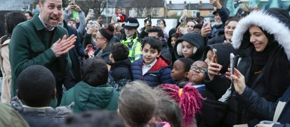 The Prince of Wales Visits Toxteth 23/01/2025. Liverpool, UK. The Prince of Wales visits Tiber and met with members of the Tiber Young People’s Steering Group to learn how they came together to lead the construction of a lively hub for the community and ensure its development was rooted in its community. His Royal Highness will toured the facility and met members of the Steering Group. The Prince then heard about their experiences of working on the project, including the funding applications, the design, and the ultimate construction of the building, and the positive impact being involved in the  project has had. The Prince also met some young people on the pitch of the adjoining Football Centre, which brings together over 1,200 children and young people a week, and learned about the impact this new facility will have on the local community. Picture by Andrew Parsons / Kensington Palace